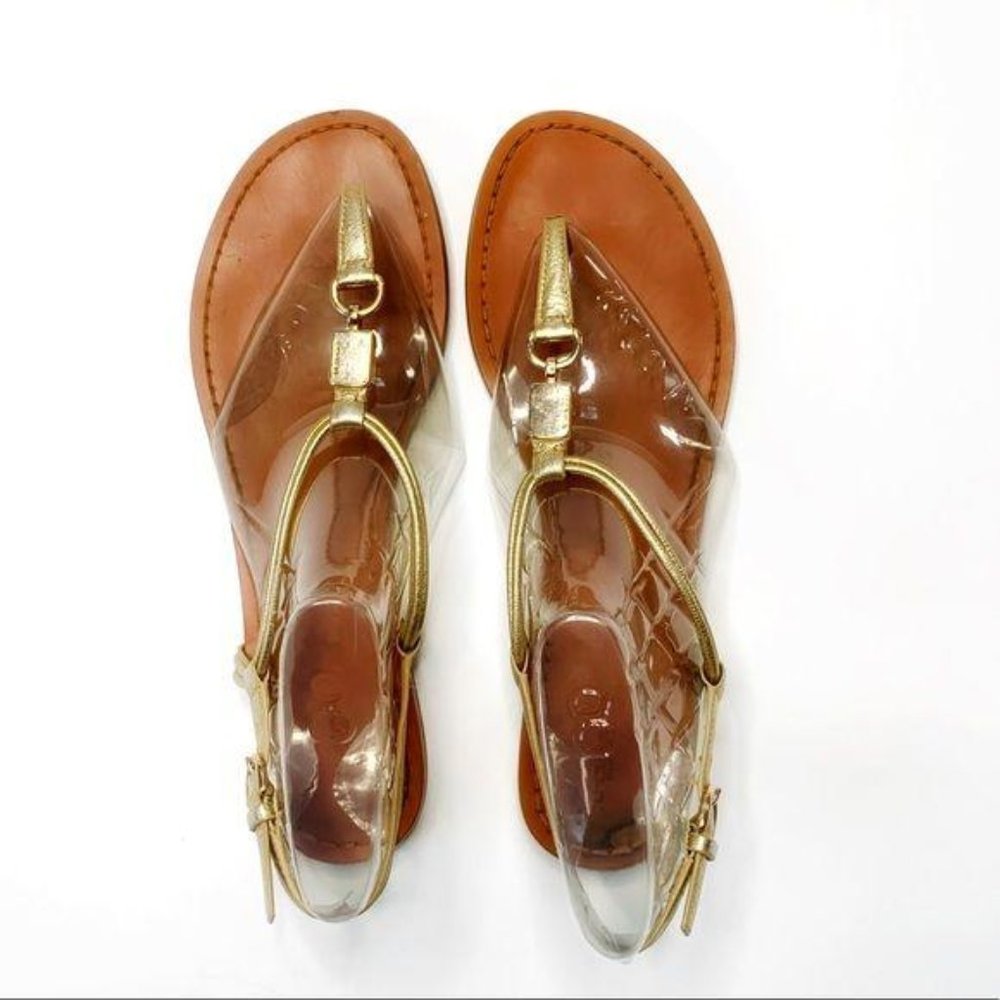 COACH Gold Brushed Leather Thong Sandals Size 10